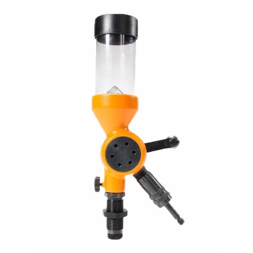 Lyman Brass Smith Powder Measure to precyzyjne narzędzie do pomiaru prochu, z regulowanym mikrometrem, stalowym cylindrem i baffle dla dokładności.