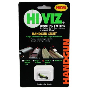 HIVIZ S&W REVOLVER FIBER OPTIC FRONT SIGHTS zapewniają doskonałą widoczność dzięki zielonemu włóknu optycznemu, co zwiększa precyzję strzałów.