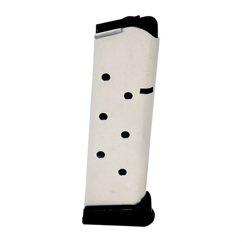 Magazynki Pro Mag do 1911 Government Model® .45 ACP oferują 8, 10 lub 15 nabojów, wykonane ze stali węglowej z powłoką niklową, zapewniając niezawodność i trwałość.