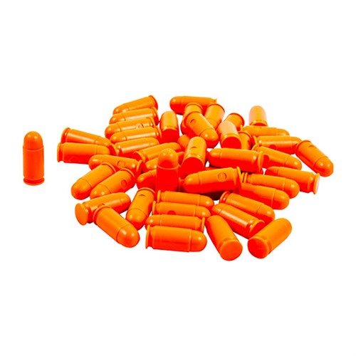 Jasno kolorowe plastikowe naboje SAF-T-TRAINERS 9mm Makarov, idealne do treningów, nie mylone z żywymi nabojami, 50 sztuk w opakowaniu.