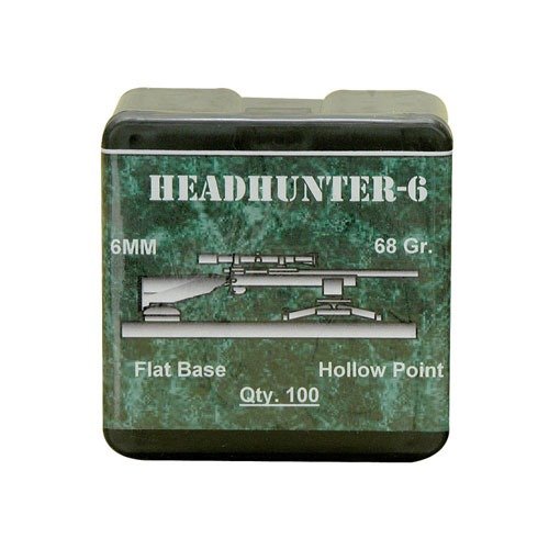 BARTS CUSTOM BULLETS HEADHUNTER 6MM to wysokiej jakości pociski typu Flat Base Hollow Point, idealne dla strzelców benchrest, dostępne w opakowaniach po 100 sztuk.