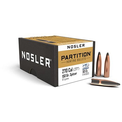 Nosler® Partition 270 kal. (0.277”) to doskonałe pociski myśliwskie o dużej penetracji, masywnym kanale rany i wyjątkowej retencji wagi, idealne do każdego polowania.