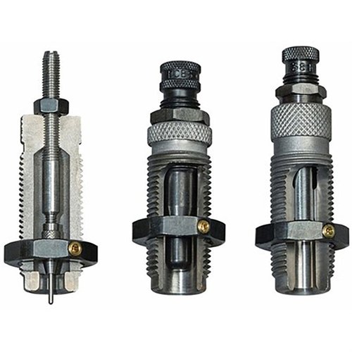 Zestaw 3-die RCBS Carbide do kal. 380 AUTO eliminuje potrzebę smarowania łusek, a także zawiera die do rozszerzania i osadzania z taper crimp.