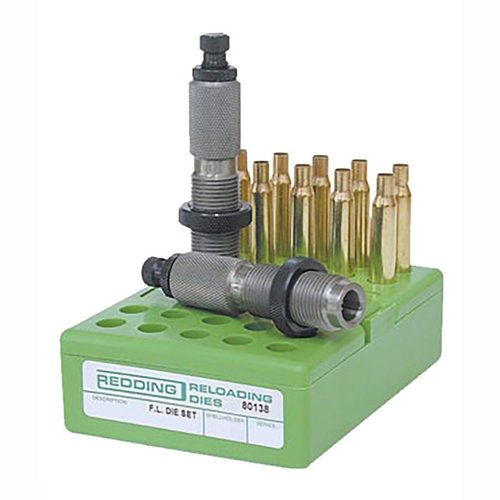 Zestaw die Redding FL zawiera die do pełnego rozmiaru i standardowy die do osadzania, zapewniając precyzyjne dopasowanie i łatwość w użyciu.