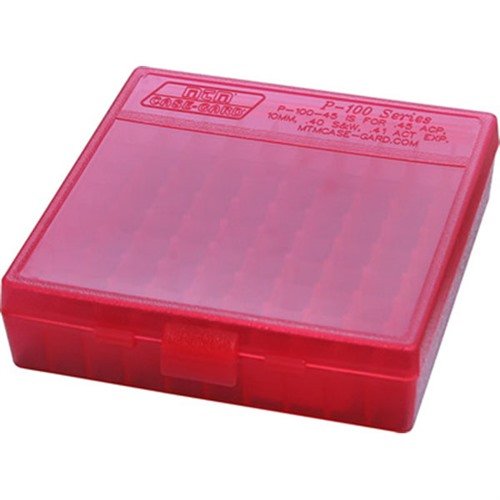 Flip Top Pistol Ammo Box 9mm-380 ACP 100 Round Red to idealny pojemnik na amunicję, odporny na zarysowania, łatwy w użyciu i gwarantowany na 25 lat.