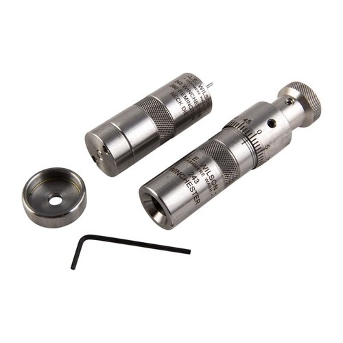 Zestaw L.E. Wilson Bushing Neck Die Kit umożliwia precyzyjne dostosowanie głębokości osadzenia pocisku oraz kontrolę napięcia necka dzięki wymiennym bushings.