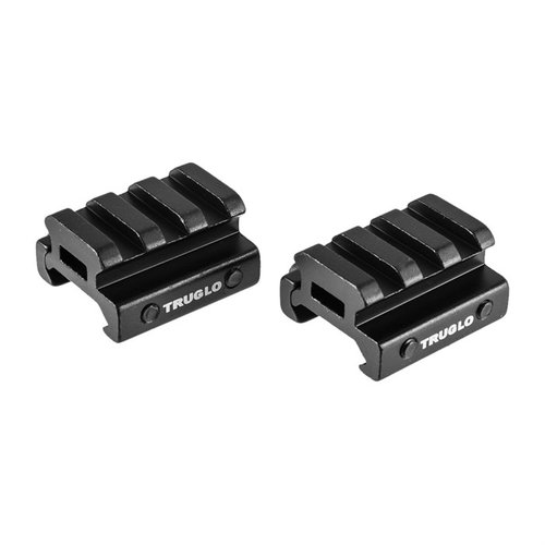Dwuczęściowy montaż risera Picatinny TruGlo ½” z aluminium CNC, łatwy w instalacji, idealny do AR-15, zapewnia elastyczność montażu i poprawia postawę strzelecką.
